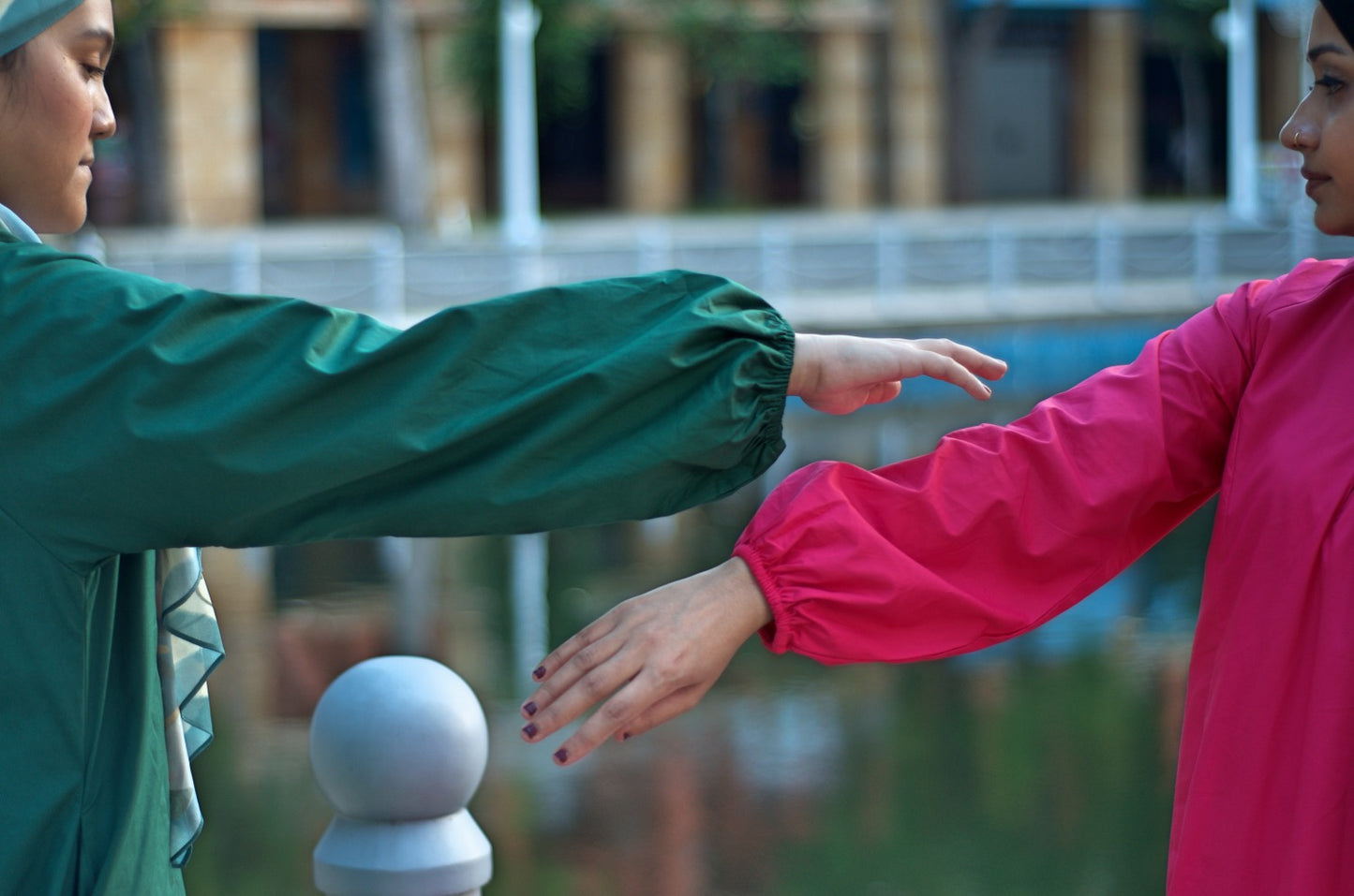 A maxi dress with balloon sleeves