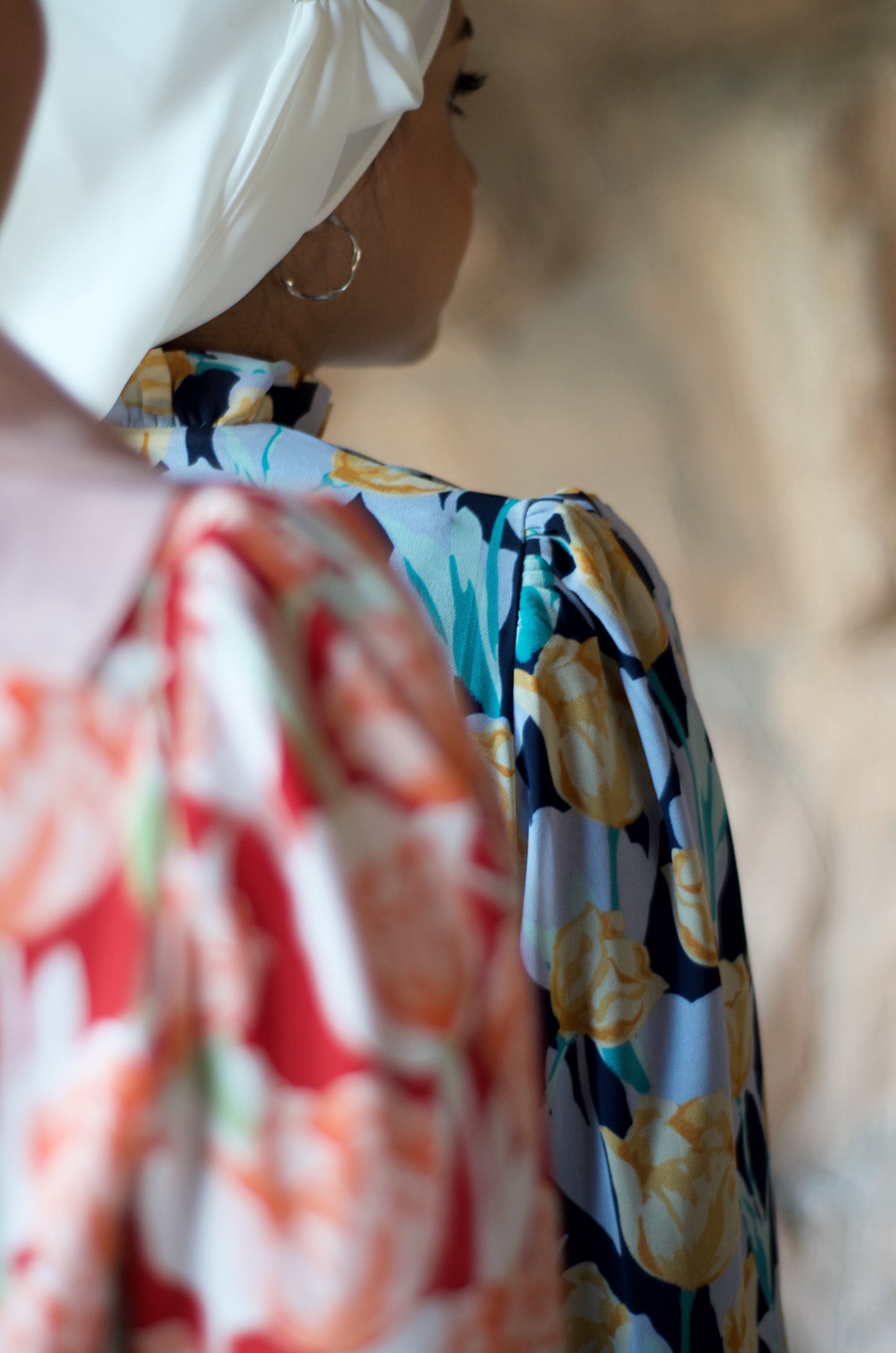 Puffed shoulder maxi dress